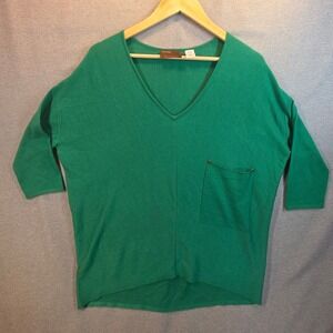 Kerisma Raven Slouchy Knit Sweater Womens SM Emerald Green V-Neck Pocket